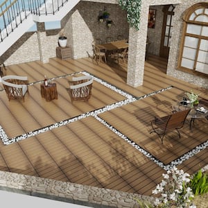 11.8 in. W x 11.8 in. L Outdoor Striped Pattern WPC Composite Interlocking Flooring Deck Tiles (Set of 22) in Oak