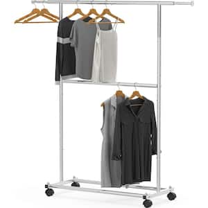 Gray Alloy Steel Garment Clothes Rack Double Rods 30.5 in. W x 64.2 in. H