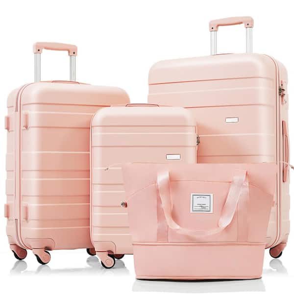 Aoibox Pink Travel Bag and 20 in. 24 in. 28 in. 4-Piece Hardside Spinner Luggage Set with TSA Lock