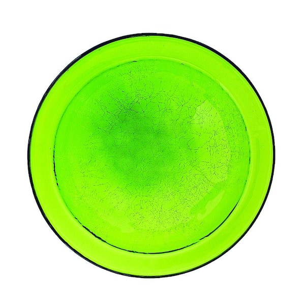 ACHLA DESIGNS 12.5 in. Dia Fern Green Reflective Crackle Glass Birdbath Bowl