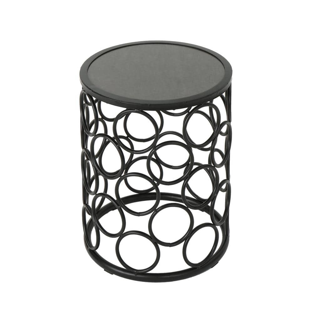 Lansdowne 15.75 in. x 22.25 in. Yellow and Red Round Marble Outdoor Patio End Table