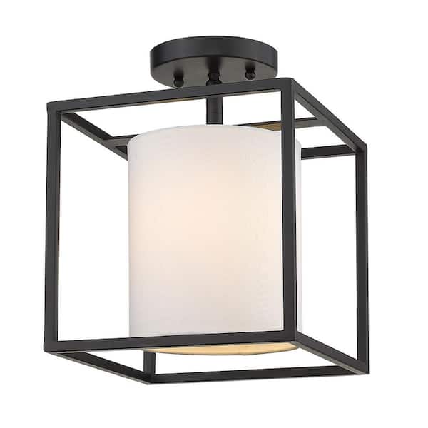 Manhattan 22.5 in. 1-Light Black Semi-Flush Mount