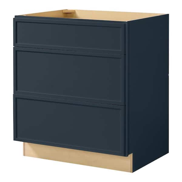Leyton 30 in. W x 24 in. D x 34.5 in. H Ready to Assemble Plywood Slim Shaker Drawer Base Kitchen Cabinet in Ink Blue