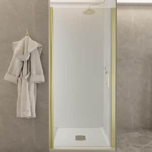 34-35 in. W x 72 in. H Pivot Frameless Swing Corner Shower Panel with Shower Door in Brushed Gold with Clear Glass