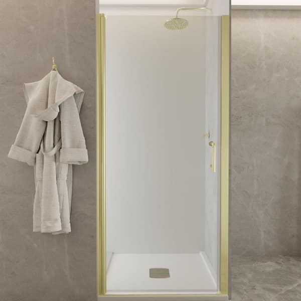 34-35 in. W x 72 in. H Pivot Frameless Swing Corner Shower Panel with Shower Door in Brushed Gold with Clear Glass