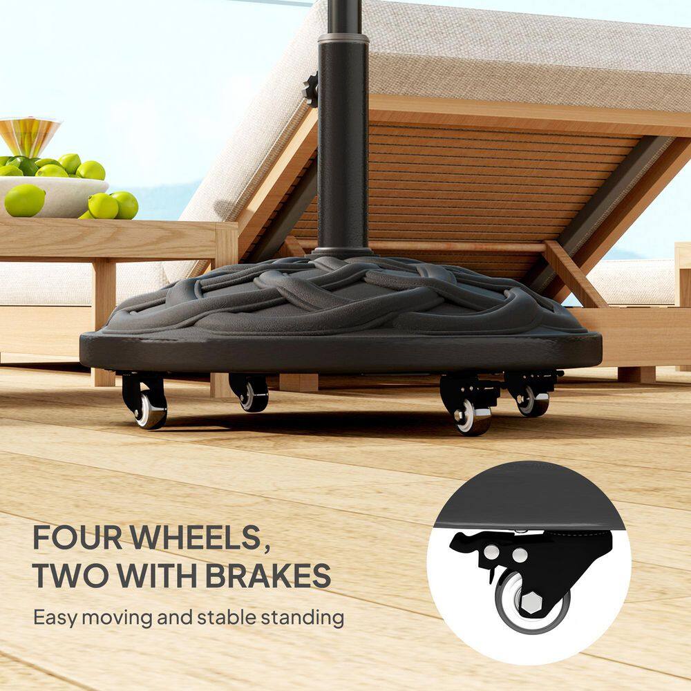 Black Concrete Round Patio Umbrella Base with Wheels