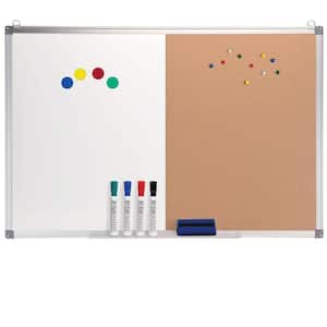 24 in. x 36 in. Hanging Cork and Dry Erase Board with Markers, Magnets and Pins, Silver