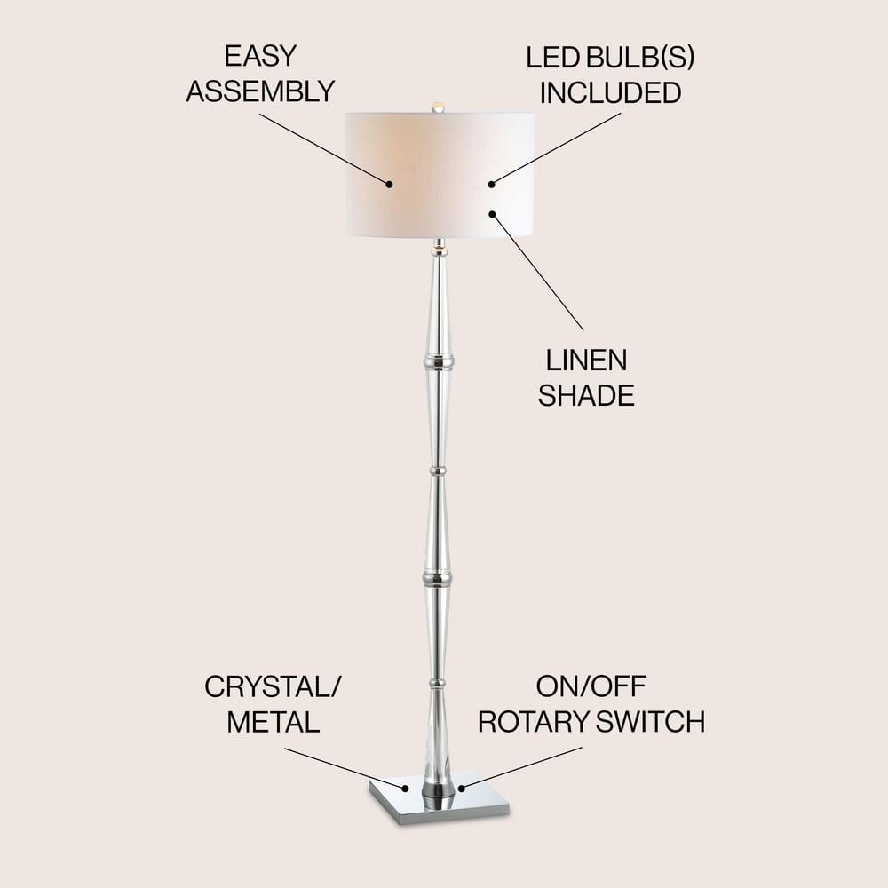 Francine 60" Crystal Chrome Floor Lamp with White Drum Shade