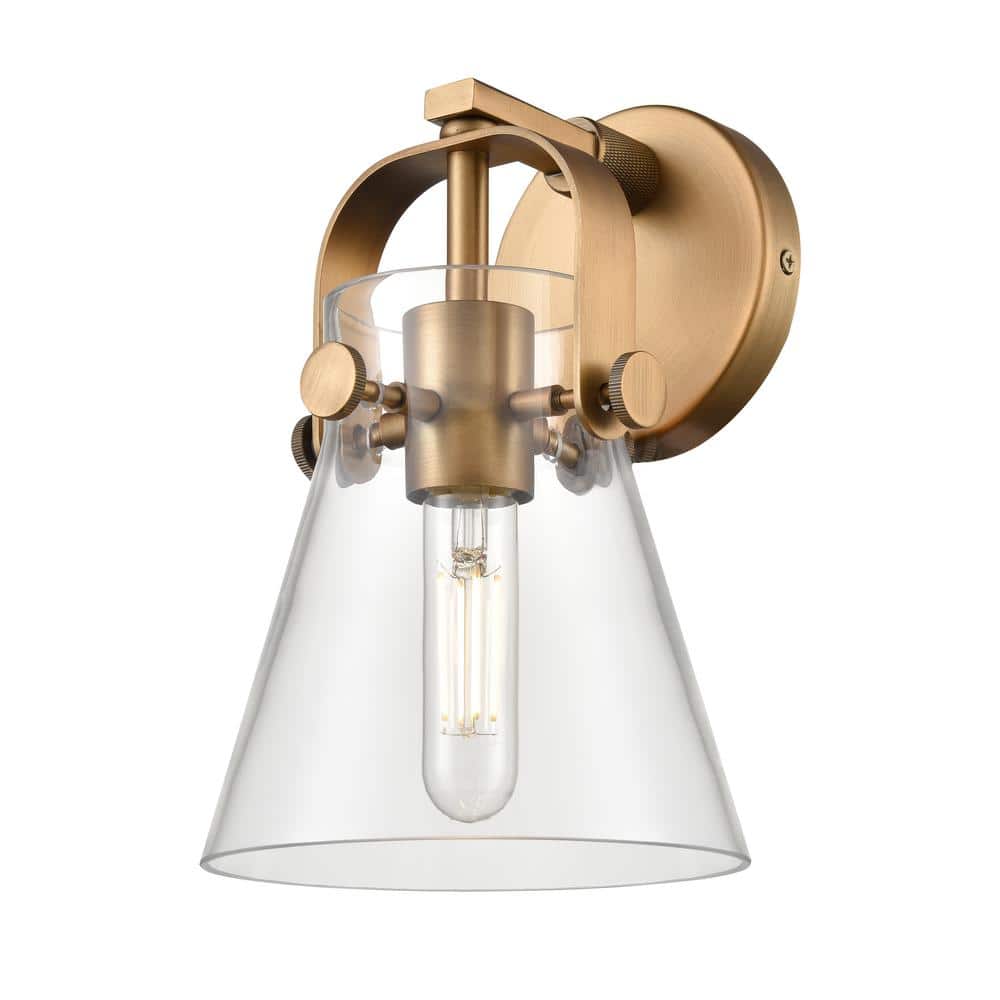 Pilaster II Cone 6.5 in. 1-Light Brushed Brass Wall Sconce with Glass Shade price history on PriceWatchPro