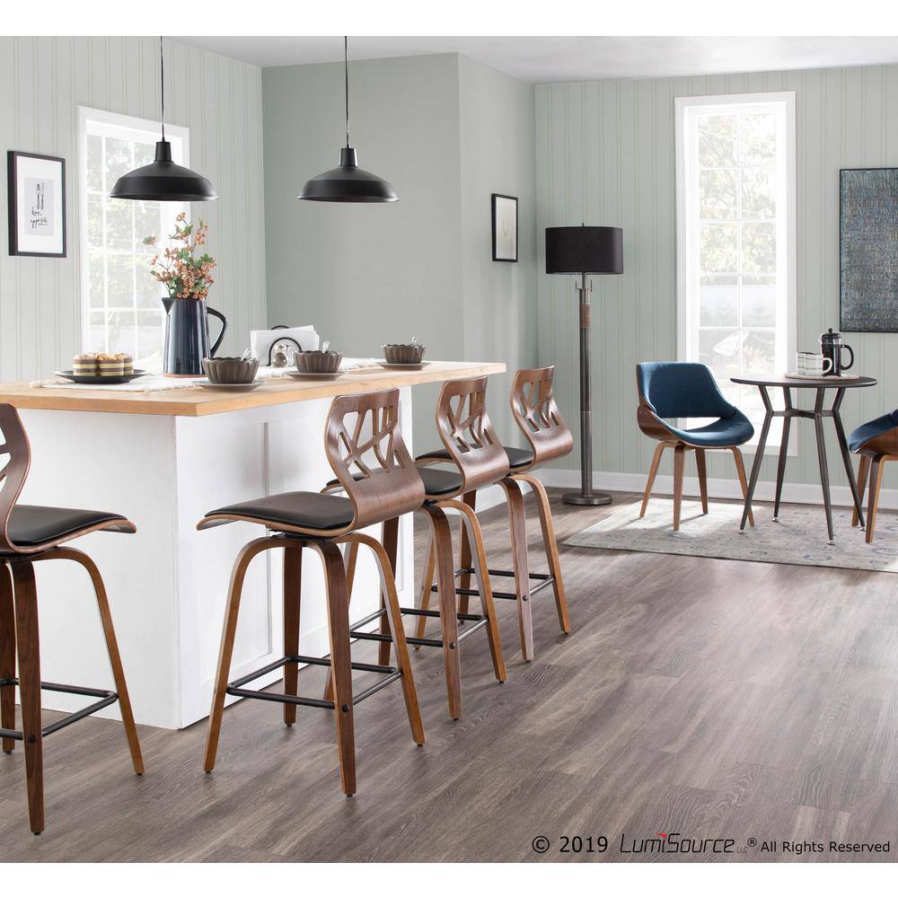 Mid-Century Modern Swivel Counter Stool in Black Leather and Walnut Wood