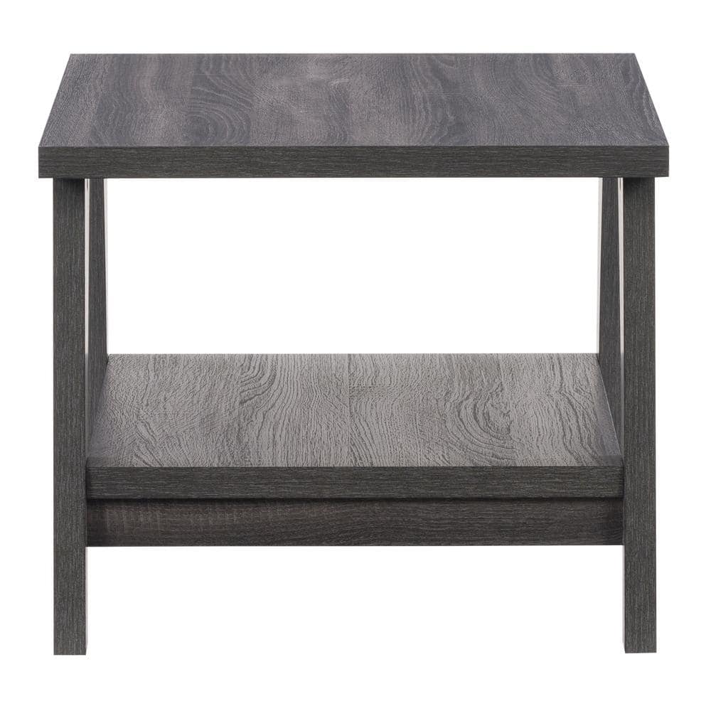 Dark Gray Square Wood Side Table with Lower Shelf