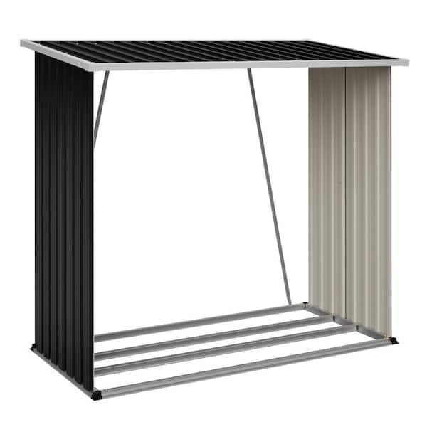 6 ft. W x 3 ft. D Outdoor Metal Storage Shed Firewood Rack & Patio Organizer with Sloped Roof Weatherproof (18 sq. ft.)