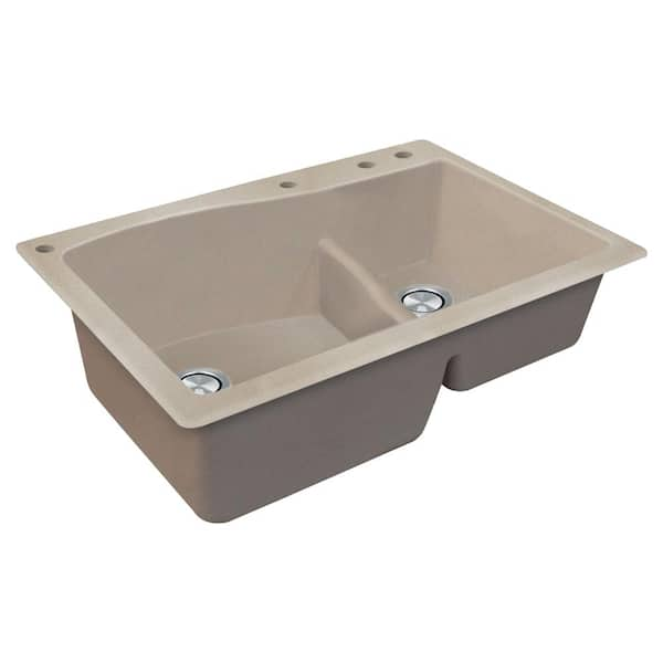 Transolid SilQgranite Cafe Latte Granite Composite 33 in. Single Bowl Farmhouse Apron Kitchen Sink with Accessories