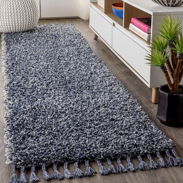 JONATHAN Y Mercer Shag Plush Tassel Denim Blue 2 ft. x 8 ft. Runner Rug