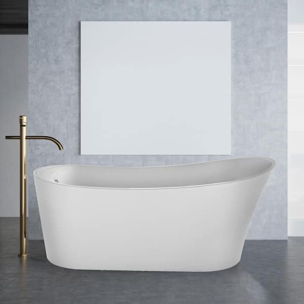 Empava 67 in. Acrylic Single Slipper Flatbottom Bathtub Non-Whirlpool Freestanding Soaking Tub in White