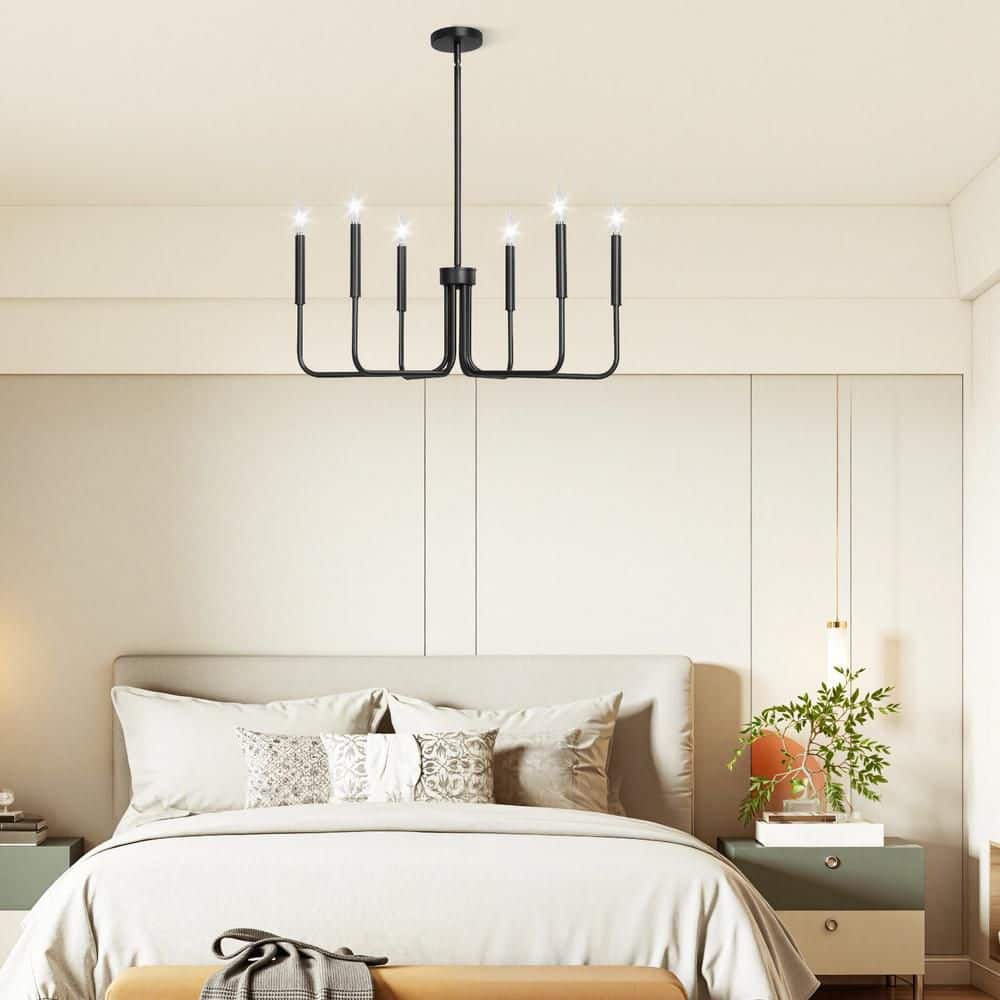 6-Light Black Adjustable Metal Frame Spider Design Chandelier for Dining Room and Living Room with Bulbs Not Included price history on PriceWatchPro