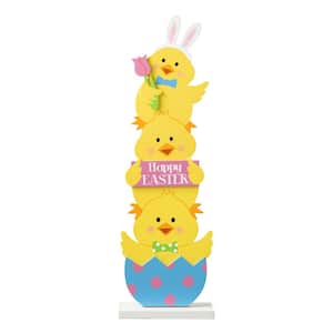 30 in. H Easter Wooden Stacked Chicks Porch Décor (KD)