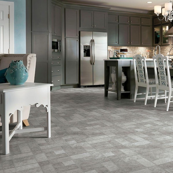 Bodden Bay Grey 3 MIL x 12 in. W x 13 in. L Peel and Stick Water Resistant Vinyl Tile Flooring (30 sqft/case)