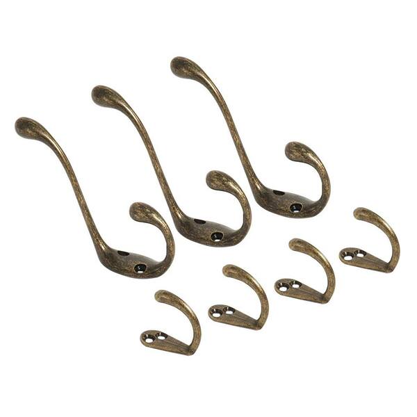 Nystrom Antique Brass Coat and Hat Double and Single Hook 3 x 5-1/2 in. + 4 x 1-1/2 in. Value (7 per Pack)