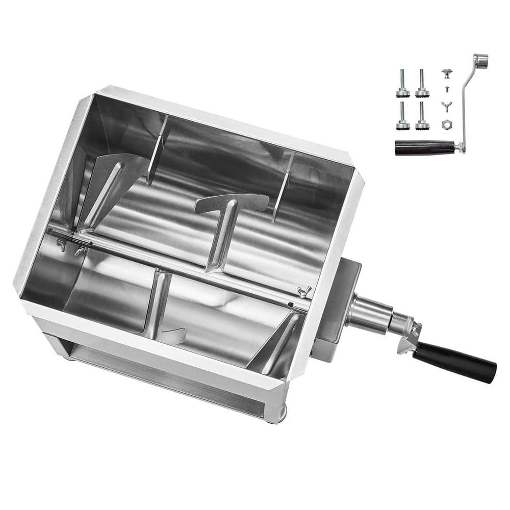 Manual Meat Mixer-120 L Fixed Tank Max 120 lbs. Meat Capacity Stainless Steel with Lid Handle and Gear Sliver