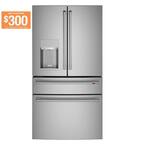 35.6 in. 27.8 cu. ft. Standard Depth Retro French Door Refrigerator in Stainless Steel with Door Alarm, LED Light Type