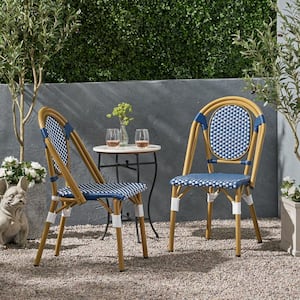 Remi Blue and White Bamboo Print Patterned Aluminum Outdoor Dining Chair (2-Pack)