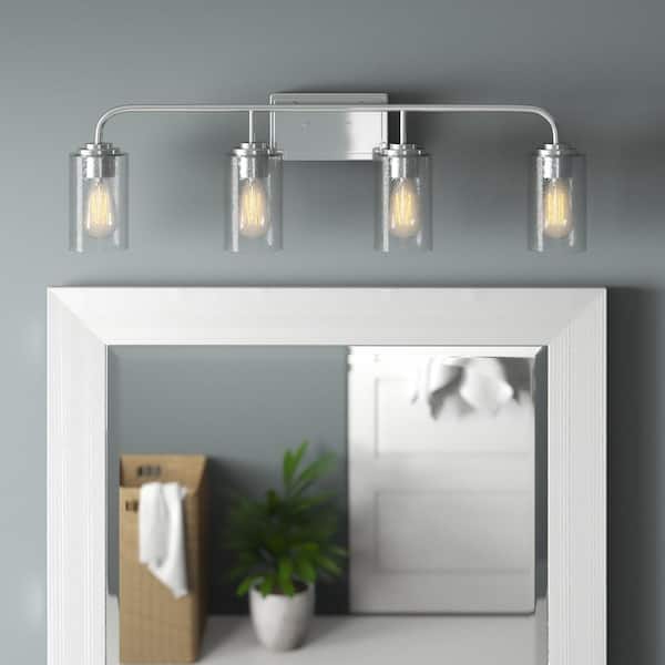 Designers Fountain Logan 32 in. 4-Light Chrome Transitional Vanity Light with Clear Seedy Glass Shades