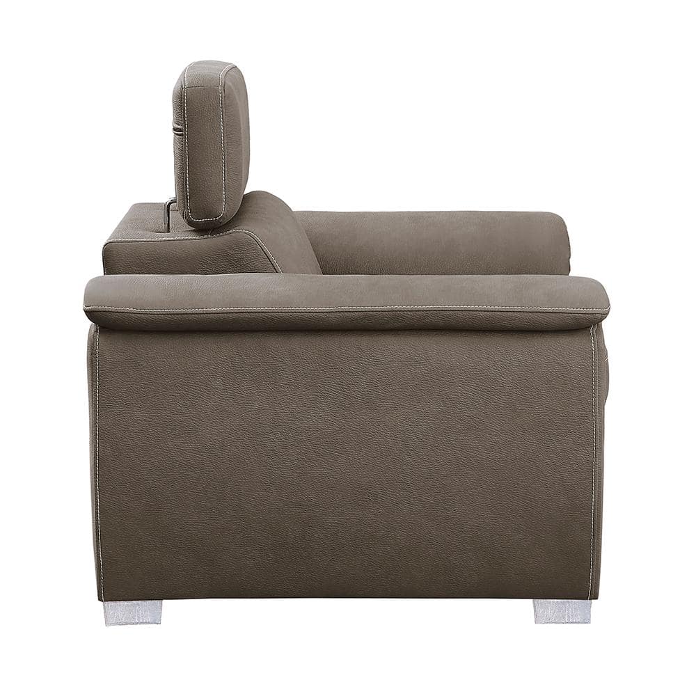 Taupe Microfiber Chaise with Pull-Out Ottoman