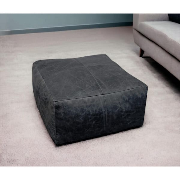 HomeRoots Black Leather Rectangle Ottoman