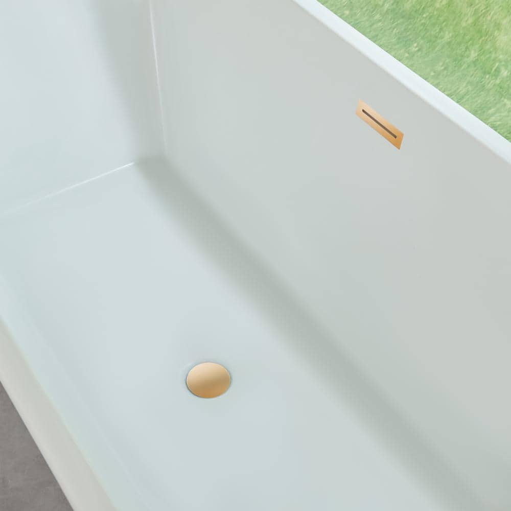 White and Titanium Gold 67'' Freestanding Acrylic Bathtub