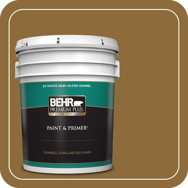 BEHR PREMIUM PLUS 5 gal. #310F-7 Carmel Woods Semi-Gloss Enamel Exterior Paint & Primer