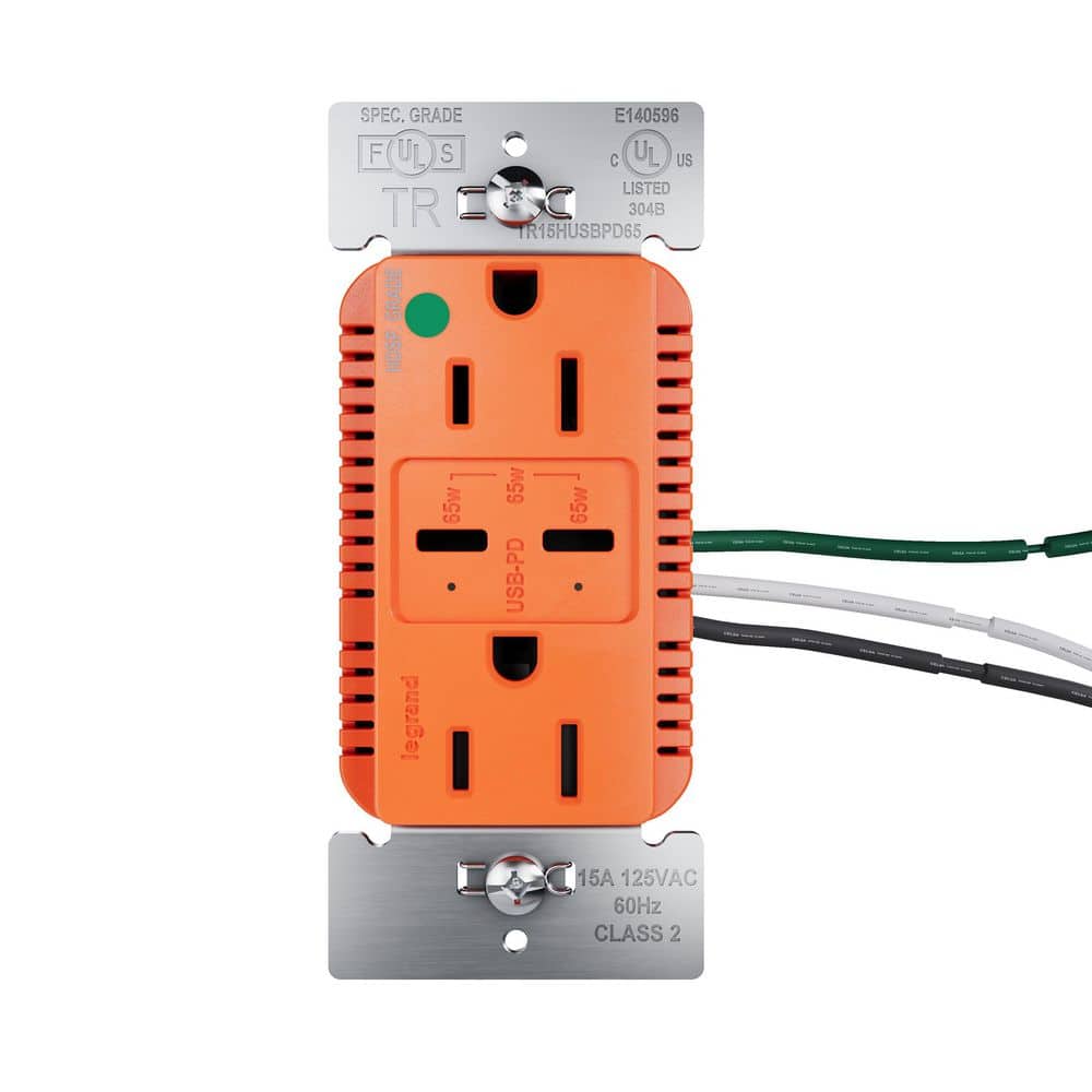 15A Tamper Resistant 65W Hospital Grade Power Delivery USB Type C Duplex Outlet Orange price history on PriceWatchPro
