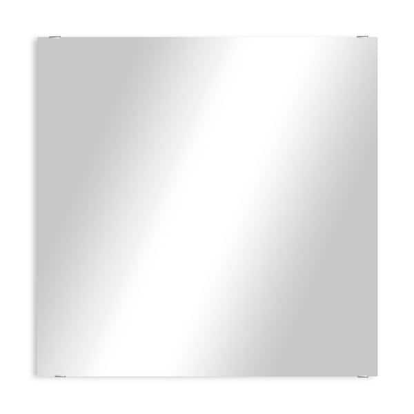 Unbranded Modern Rustic (16in. W x 16in. H) Frameless Square Wall Mirror with Chrome Square Clips