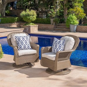 Hot Sale 2-Piece Metal Outdoor Rocking Chair Swivel Chair with Beige Cushion for Garden Backyard Patio Poolside