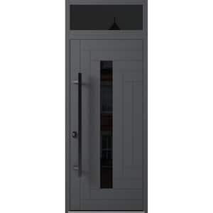 0130 36 in. x 96 in. Right-hand/Inswing Transom Tinted Glass Grey Steel Prehung Front Door with Hardware