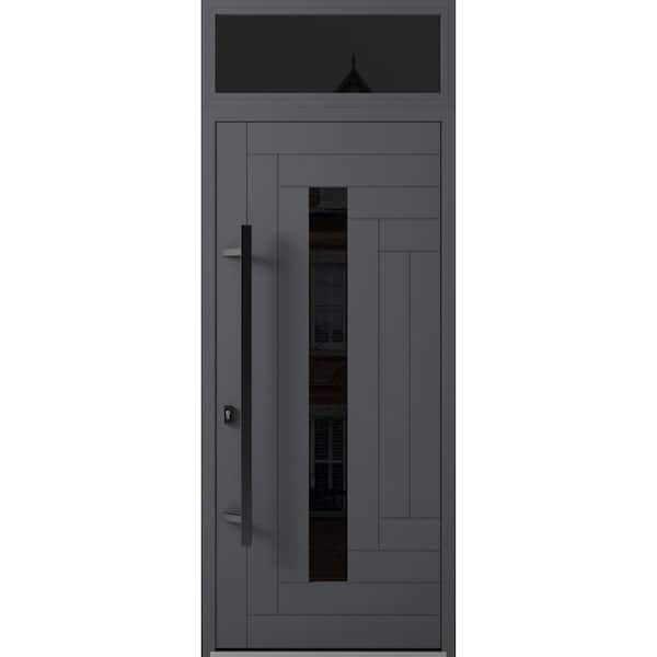 VDOMDOORS 0130 36 in. x 96 in. Right-hand/Inswing Transom Tinted Glass Grey Steel Prehung Front Door with Hardware