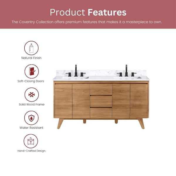 Avanity Coventry 60-in Natural Teak Bathroom Vanity Cabinet Avanity Coventry 60-in Natural Teak Bathroom Vanity Cabinet