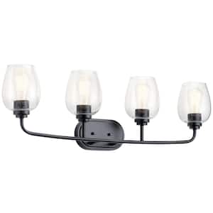 Valserrano 33.5 in. 4-Light Black Traditional Bathroom Vanity Light with Clear Seeded Glass Shade