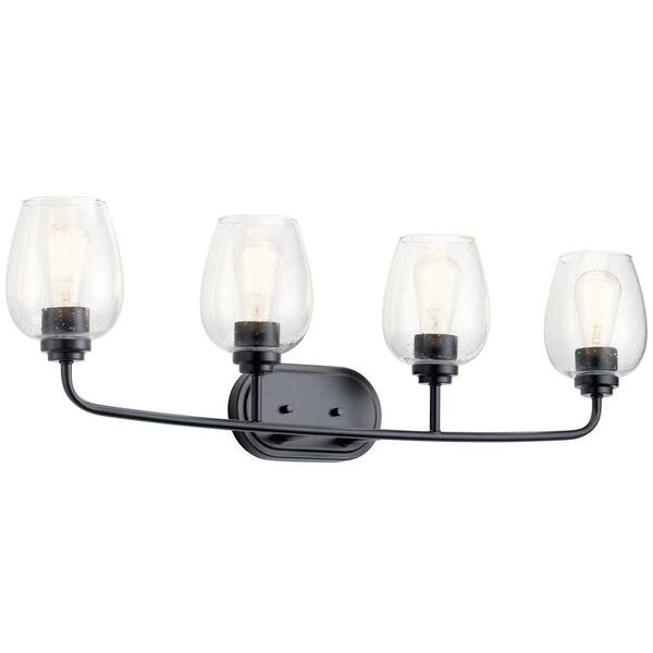 Kichler Valserrano 4 Light Black Vanity With Clear Seeded Glass Shade 45130bkcs The Home Depot Kichler Valserrano 4 Light Black Vanity, Clear Seeded Glass Bell Vanity Light Shade