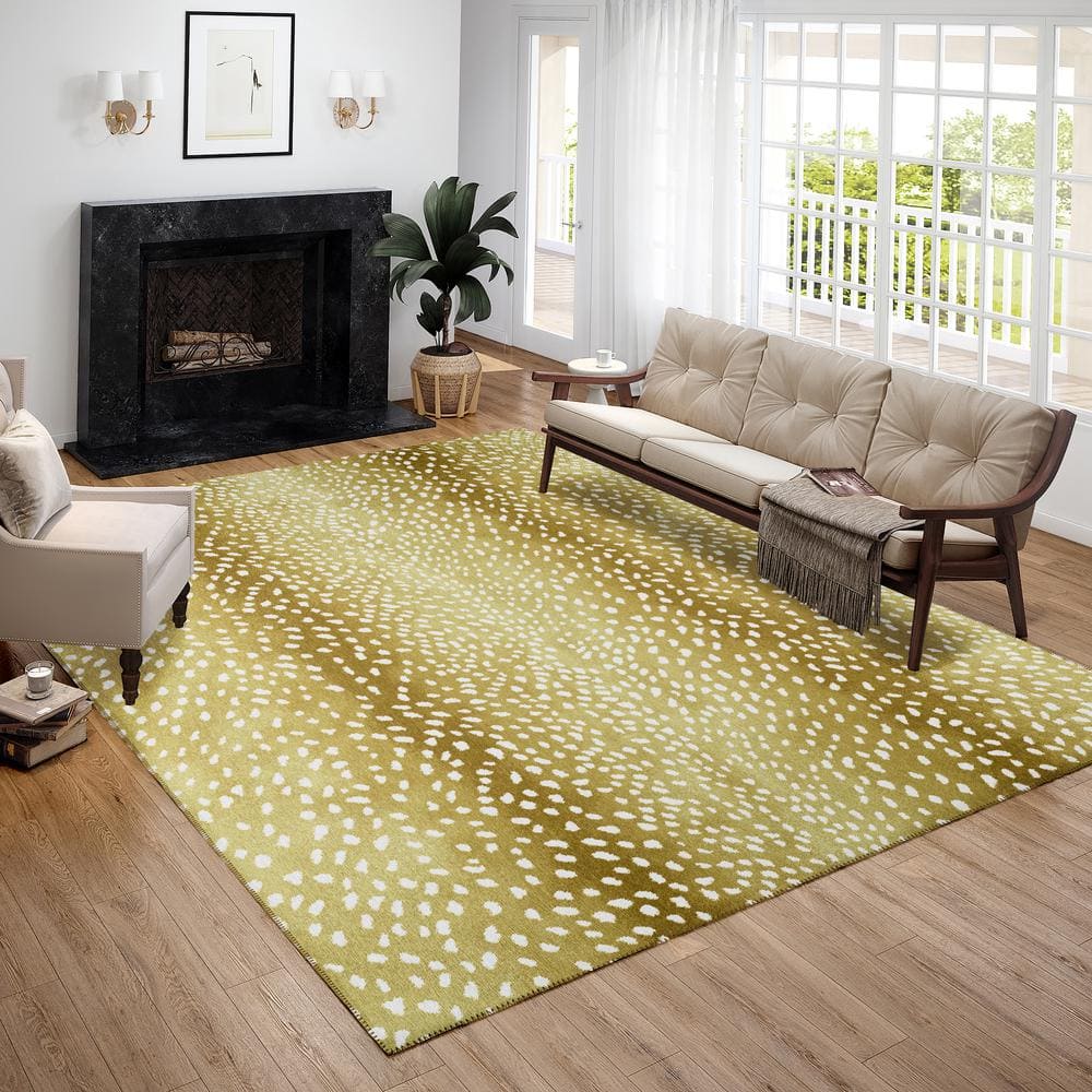 Gilded Gold 30"x20" Ultra-Soft Chenille Flat Woven Rug