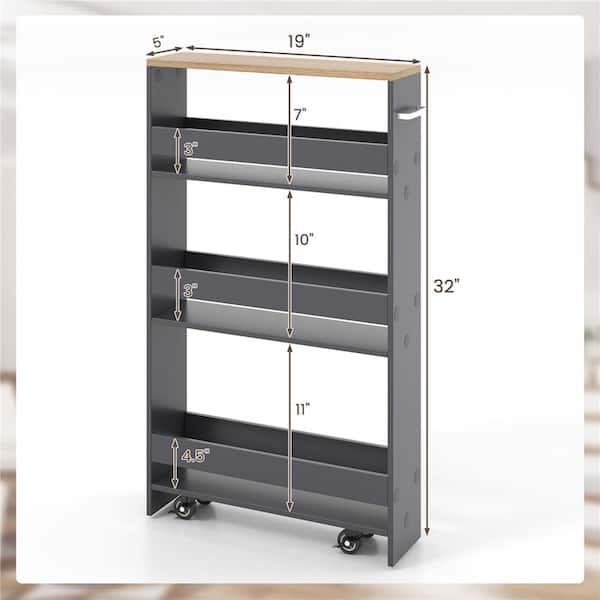 Costway White Metal Base with Wood Metal Top Rolling Kitchen Cart (7-in x 19-in x 32-in)