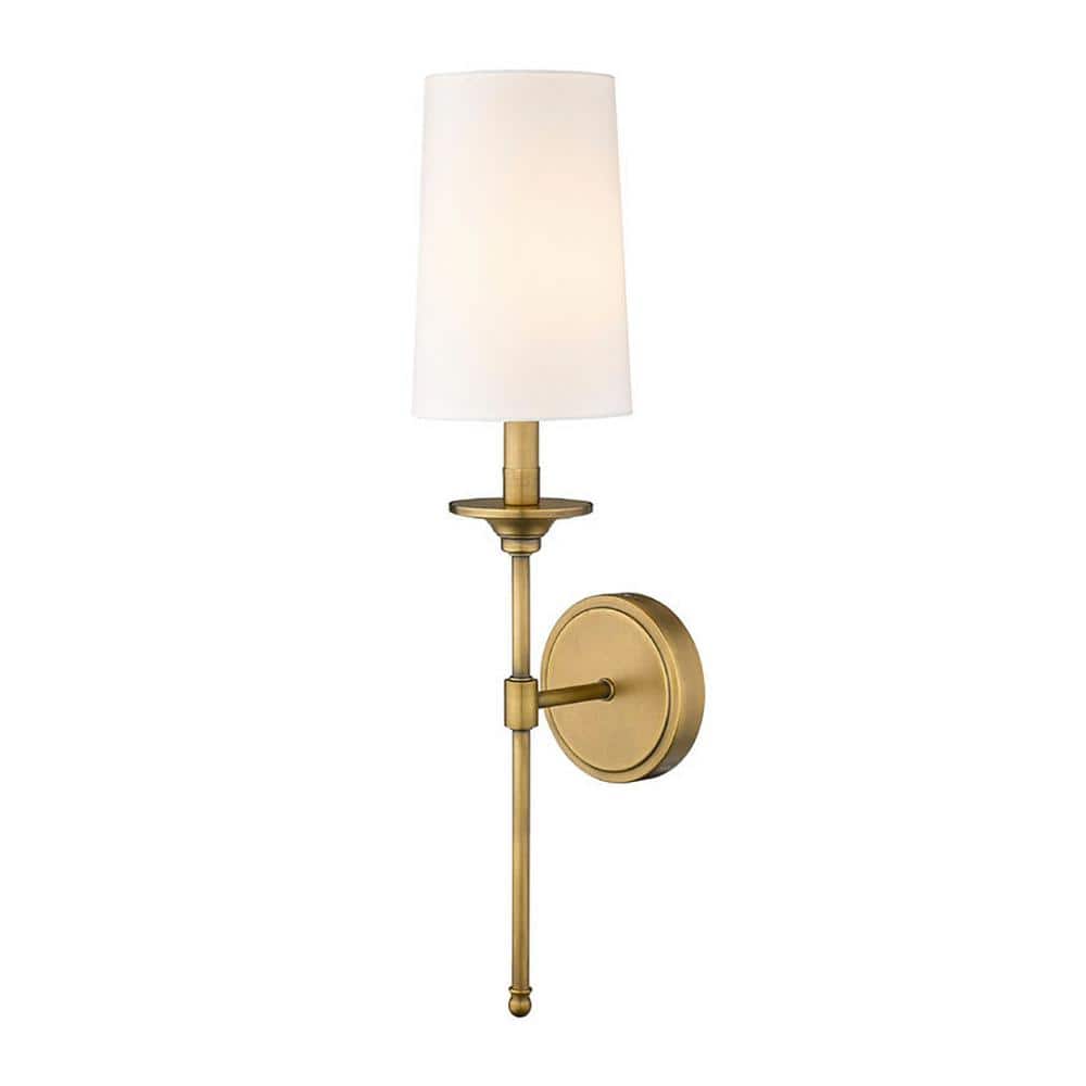 Emily Rubbed Brass 24" Wall Sconce with Off-White Shade