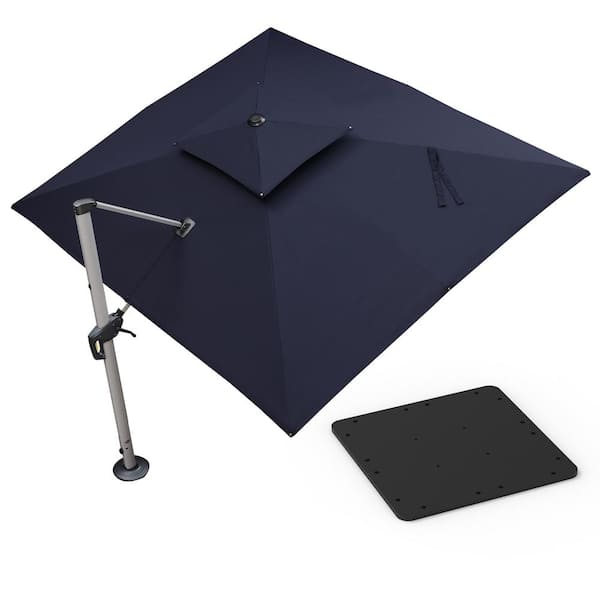 PURPLE LEAF 9 ft. x 11 ft. High-Quality Aluminum Cantilever Polyester Outdoor Patio Umbrella with Base Plate, Navy Blue