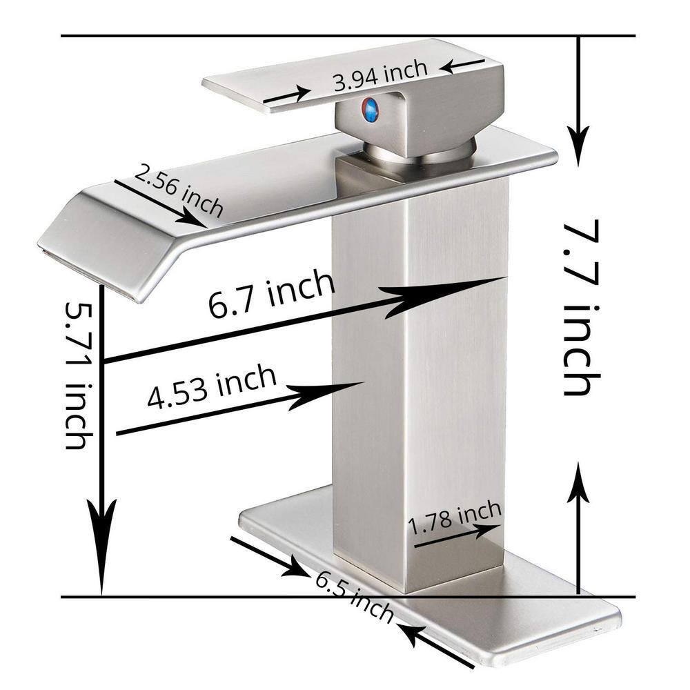 Brushed Nickel Single Handle Waterfall Bathroom Faucet with Pop Up Drain