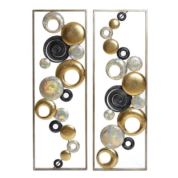 LuxenHome Metal Multi-Colored Modern Abstract Flowers Wall Decor (Set of 2)