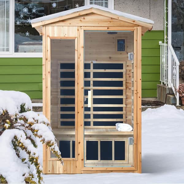 Home Sauna Room 2-Person Indoor/Outdoor Old Fir Infrared Sauna with Bluetooth Audio, LED Lighting, and LCD Touch Control