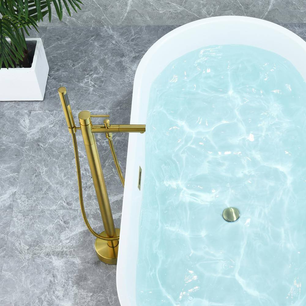 Brushed Gold Stainless Steel Freestanding Tub Faucet with Handshower