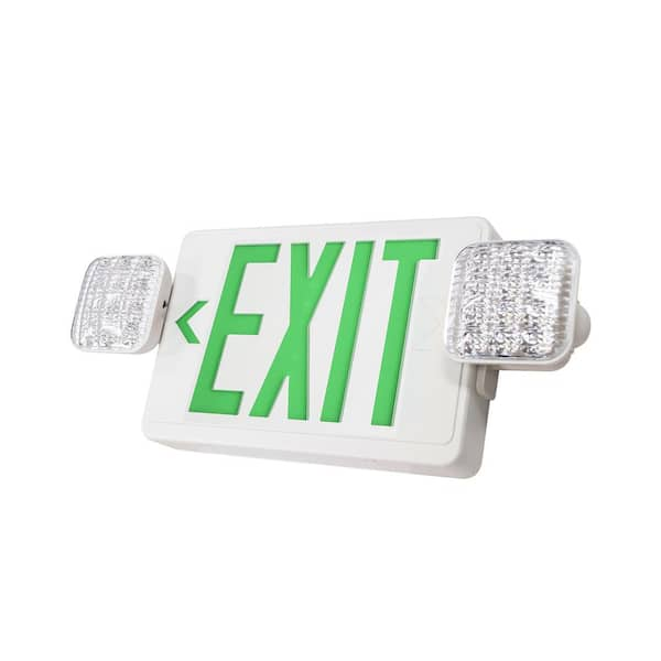 RUN BISON Rectangle Integrated LED White Exit Sign Green Ni-Cad 9.6 ...