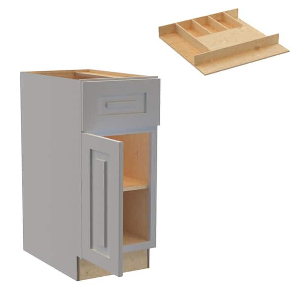 Home Decorators Collection Grayson 15 in. W x 24 in. D x 34.5 in. H Assembled Plywood Base Kitchen Cabinet in Pearl Gray with Cutlery Soft Close LH
