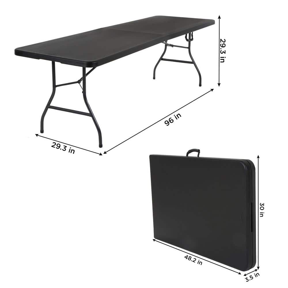 Black 8 ft Fold-in-Half Banquet Table with Handle